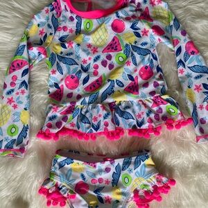 Betsey Johnson Pink and Blue Rashguard Swim Set